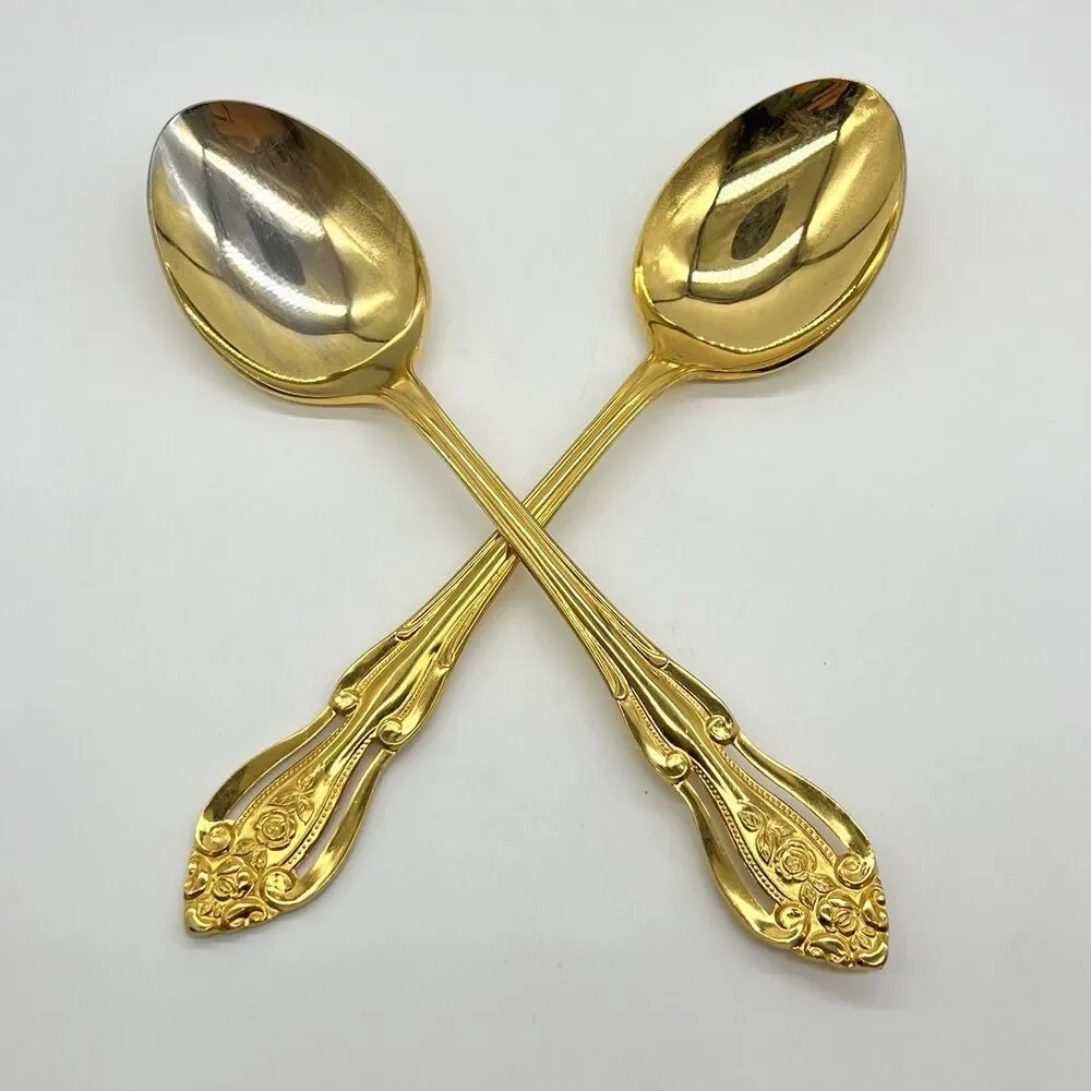 VTG Lifetime MONA LISA Serving Spoon Gold Electroplated Stainless Flatware Japan